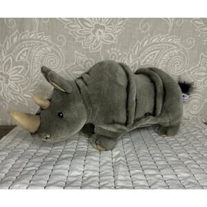 A&A Plush Rhinoceros Stuffed Plush Animal Rhino Realistic 16” Gray Vintage